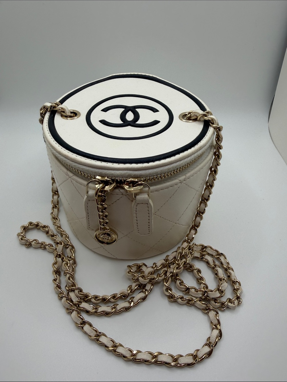 Chanel round ivory micro vanity bag ghw
